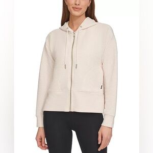 DKNY Sport Women’s Ribbed Zip Hoodie Jacket Sand Beige XL